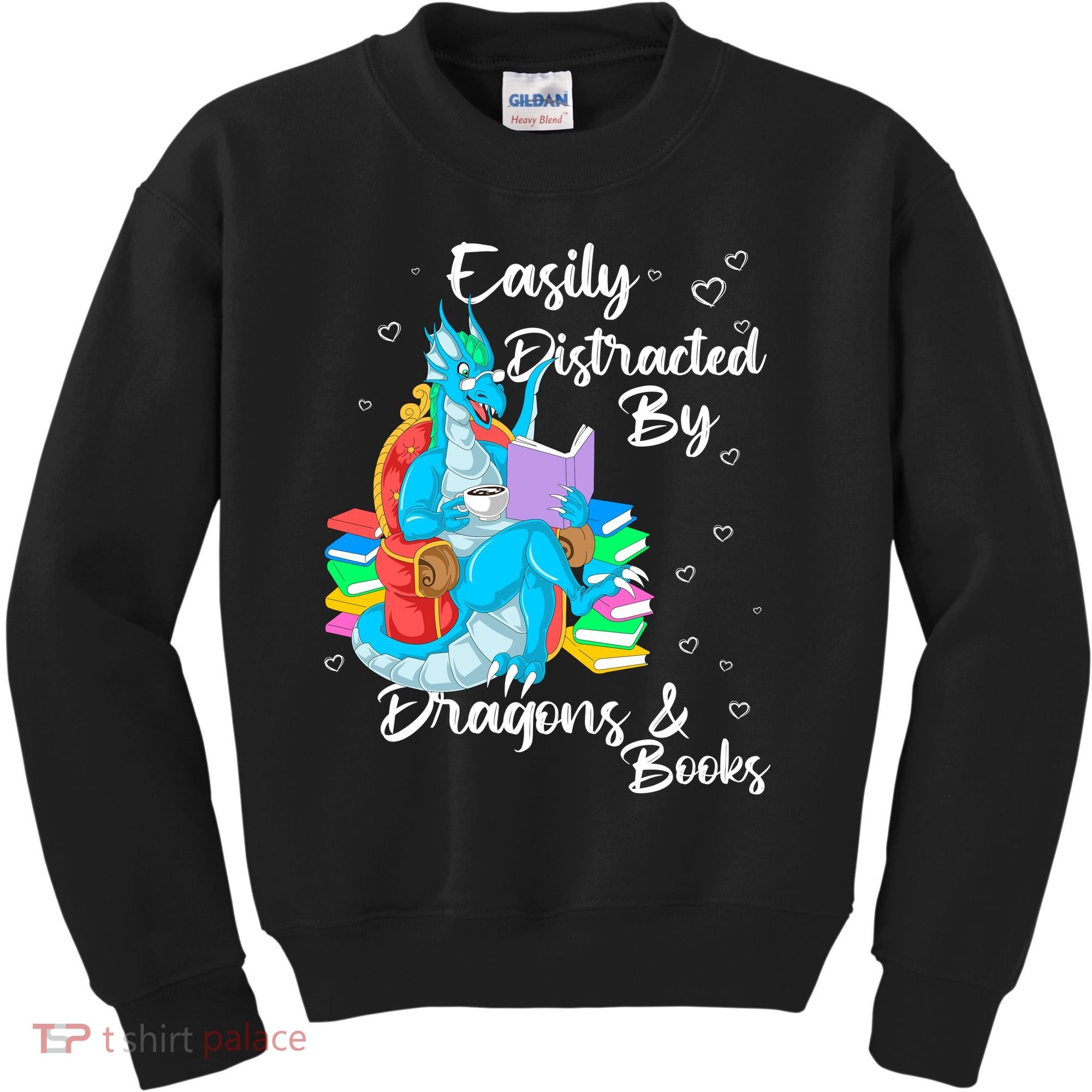 Easily Distracted By Dragons And Books Kids Sweatshirt