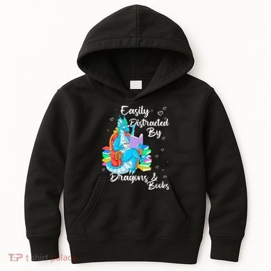 Easily Distracted By Dragons And Books Kids Hoodie