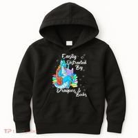 Easily Distracted By Dragons And Books Kids Hoodie thumb 0