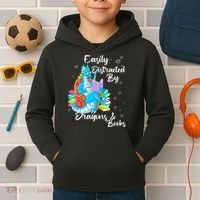 Easily Distracted By Dragons And Books Kids Hoodie thumb 2