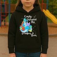Easily Distracted By Dragons And Books Kids Hoodie thumb 3
