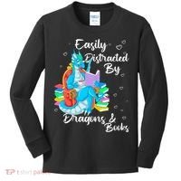 Easily Distracted By Dragons And Books Kids Long Sleeve Shirt thumb 0