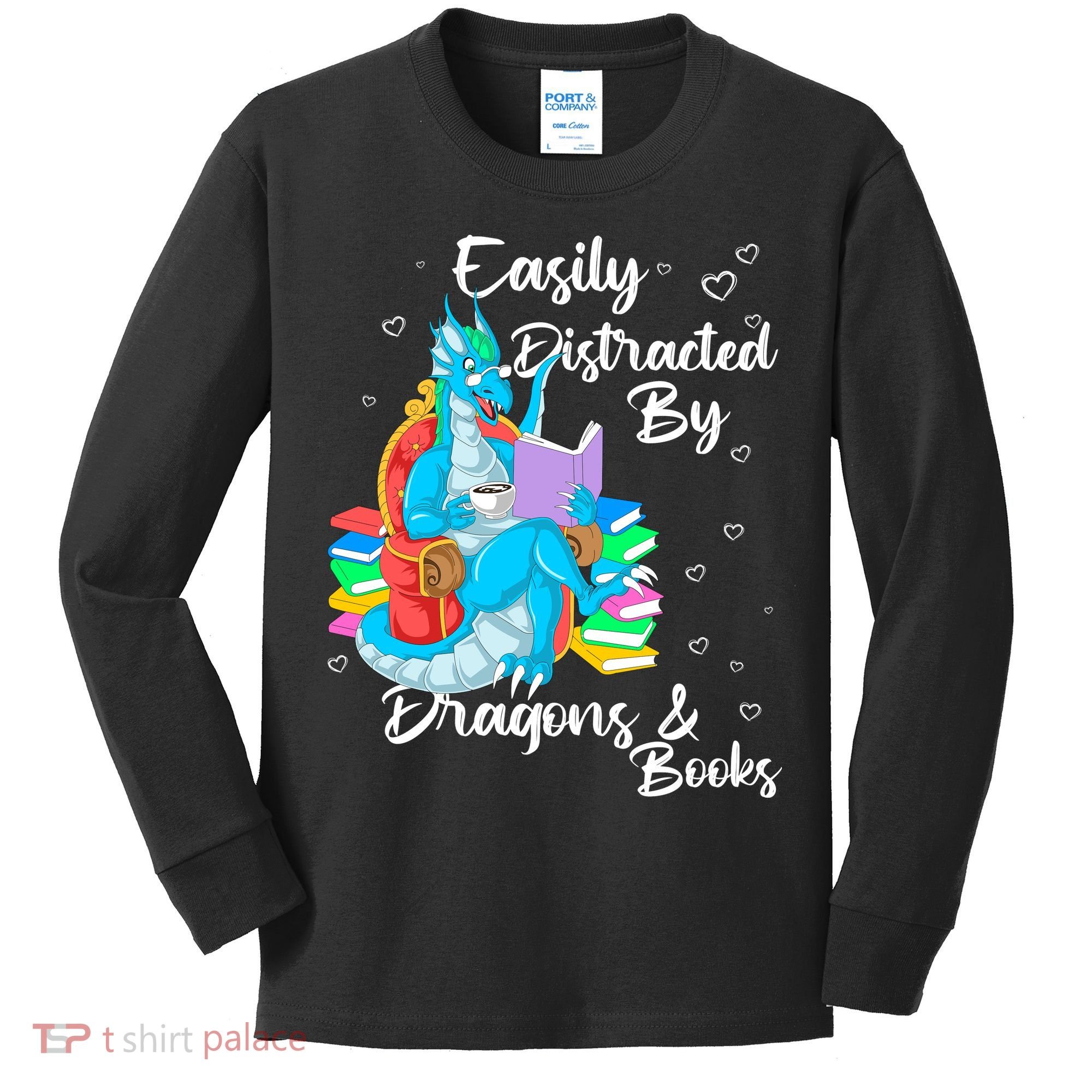 Easily Distracted By Dragons And Books Kids Long Sleeve Shirt