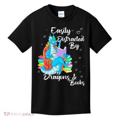 Easily Distracted By Dragons And Books Kids T-Shirt