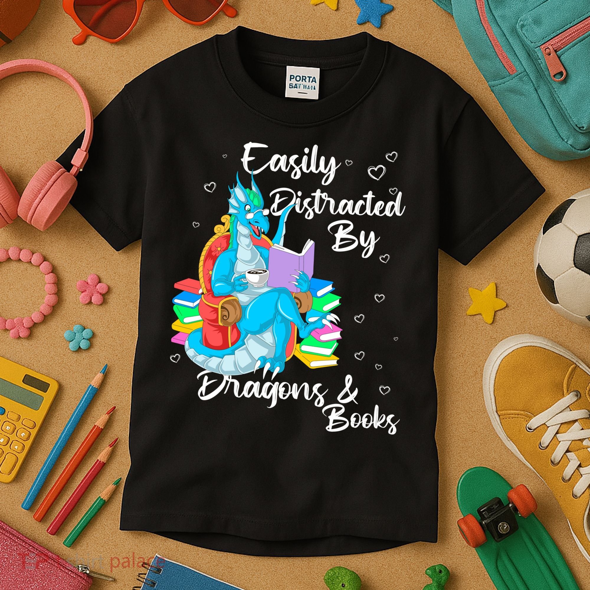 Easily Distracted By Dragons And Books Kids T-Shirt