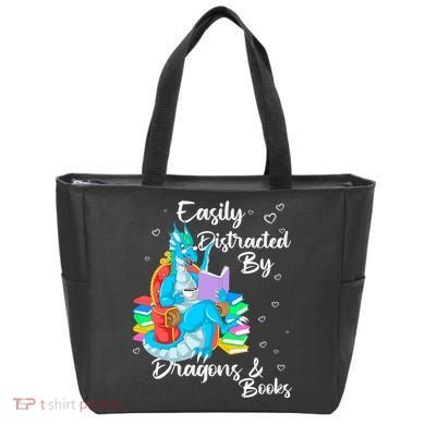 Easily Distracted By Dragons And Books Tote Bag