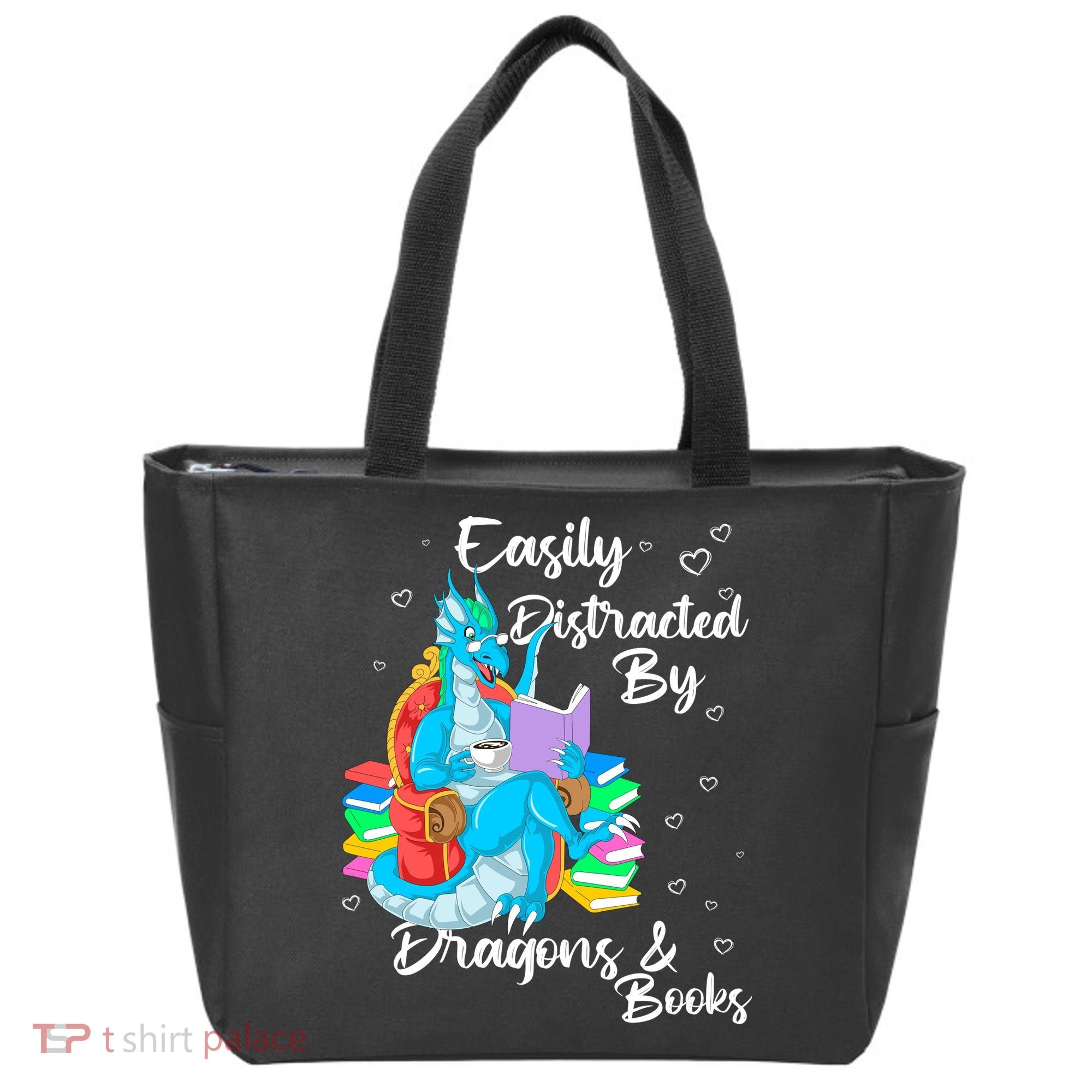 Easily Distracted By Dragons And Books Tote Bag