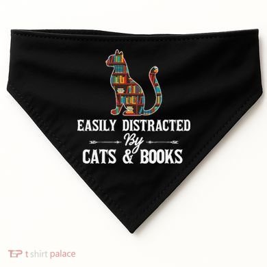 Easily Distracted by Cats and Books Cat Design USA-Made Doggie Bandana