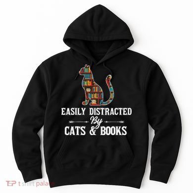 Easily Distracted by Cats and Books Cat Design Hoodie