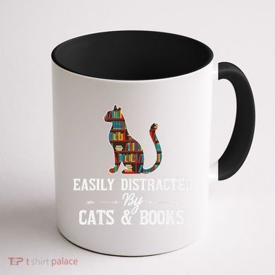 Easily Distracted by Cats and Books Cat Design Coffee Mug back