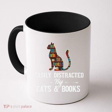 Easily Distracted by Cats and Books Cat Design Coffee Mug