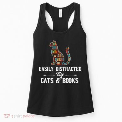 Easily Distracted by Cats and Books Cat Design Women's Tank Top