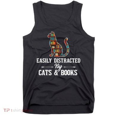 Easily Distracted by Cats and Books Cat Design Tank Top