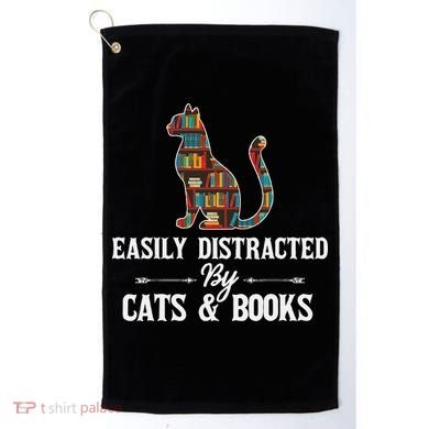 Easily Distracted by Cats and Books Cat Design Golf Towel