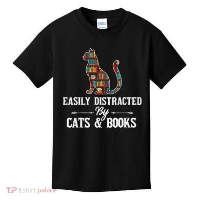 Easily Distracted by Cats and Books Cat Design Kids T-Shirt