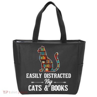Easily Distracted by Cats and Books Cat Design Tote Bag