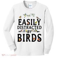 Easily Distracted By Birds Bird Lover Kids Long Sleeve Shirt thumb 0