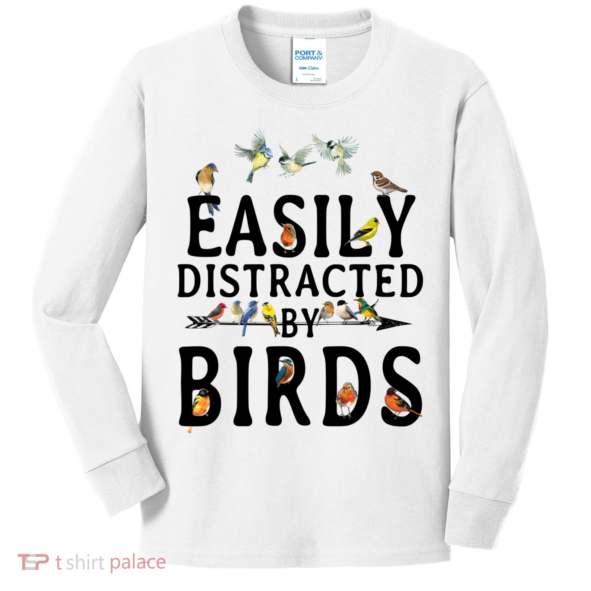 Easily Distracted By Birds Bird Lover Kids Long Sleeve Shirt