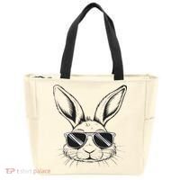 Easter Day Cool Bunny Face With Sunglasses Tote Bag thumb 0