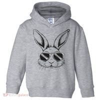 Easter Day Cool Bunny Face With Sunglasses Toddler Hoodie thumb 0