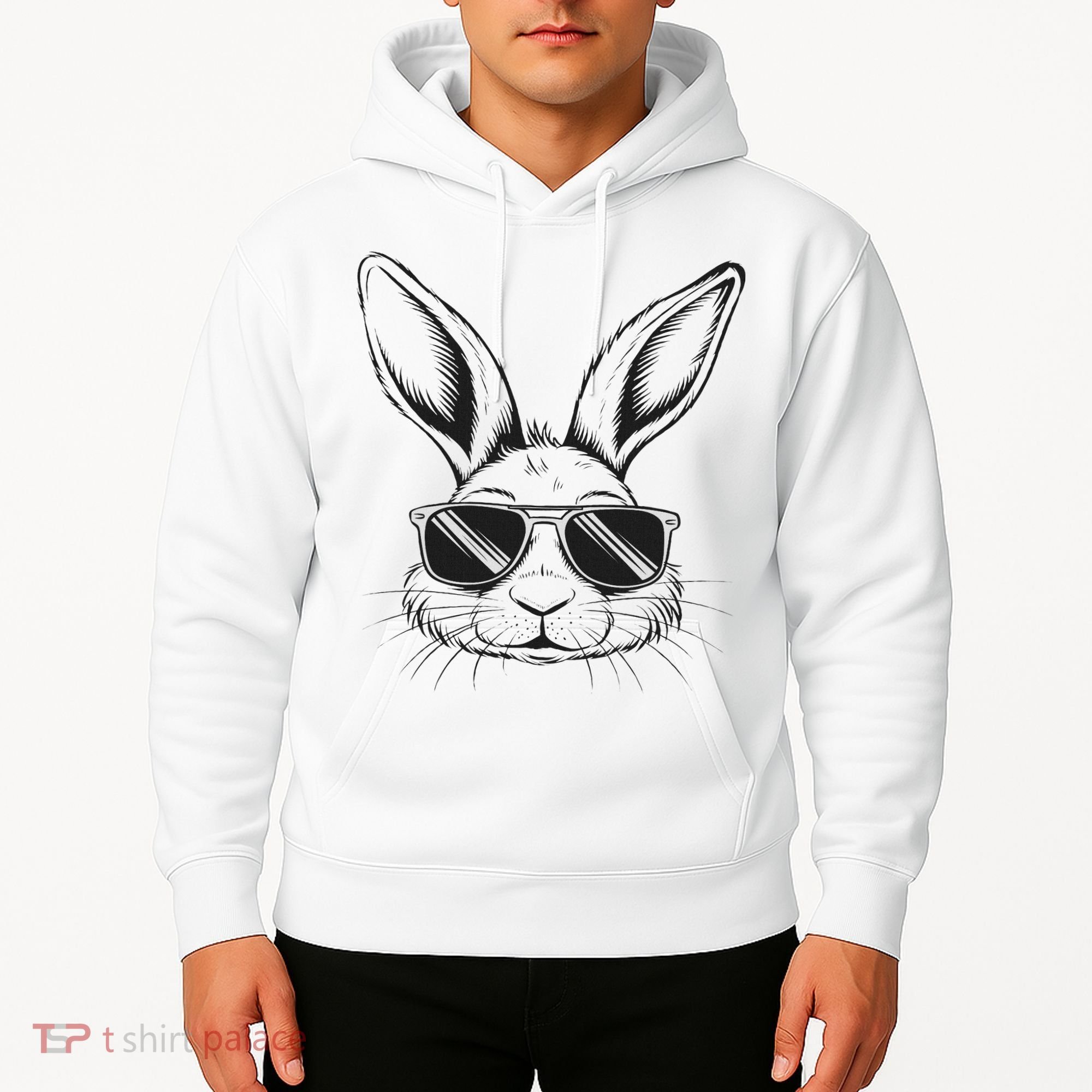 Easter Day Cool Bunny Face With Sunglasses Hoodie