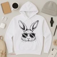 Easter Day Cool Bunny Face With Sunglasses Hoodie thumb 3