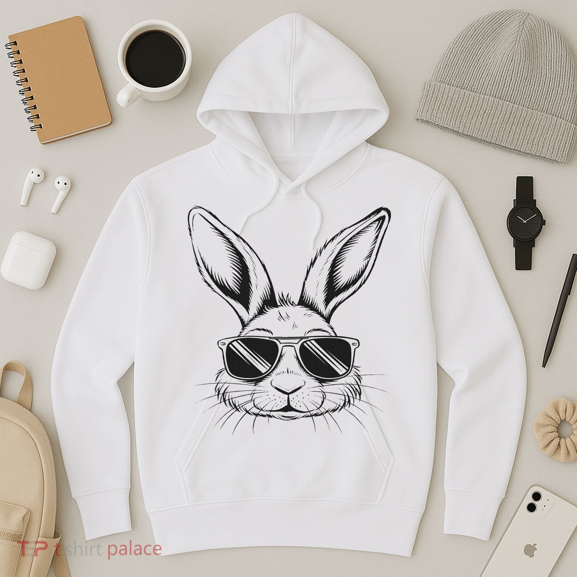 Easter Day Cool Bunny Face With Sunglasses Hoodie