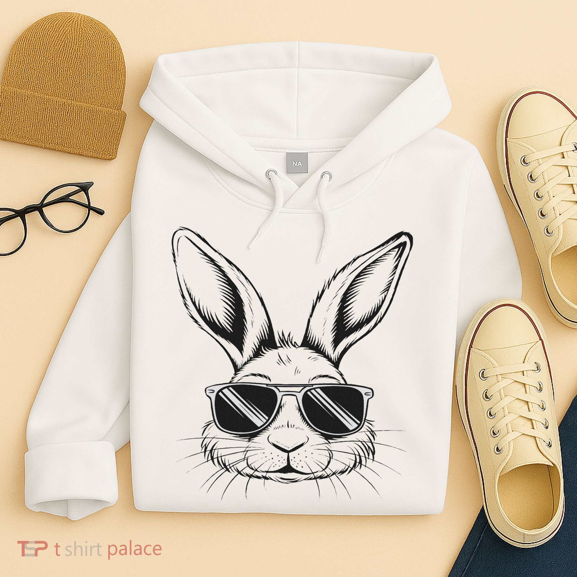 Easter Day Cool Bunny Face With Sunglasses Hoodie