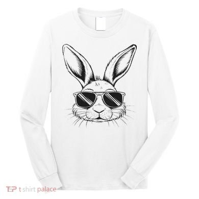 Easter Day Cool Bunny Face With Sunglasses Long Sleeve Shirt
