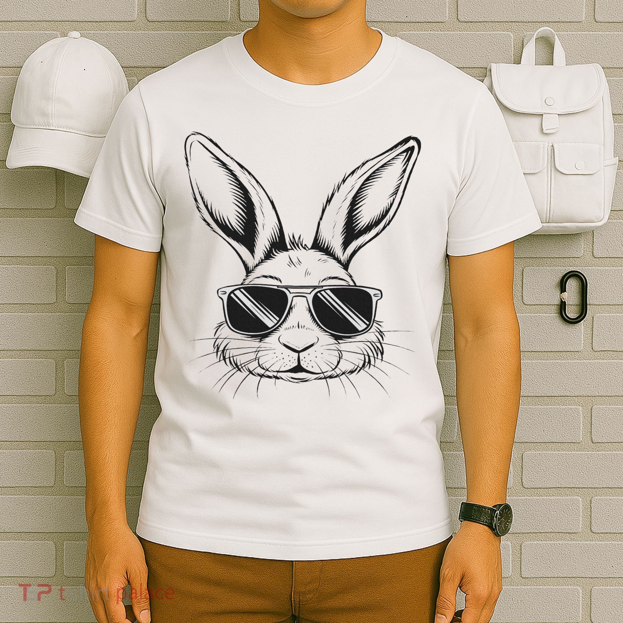 Easter Day Cool Bunny Face With Sunglasses T-Shirt