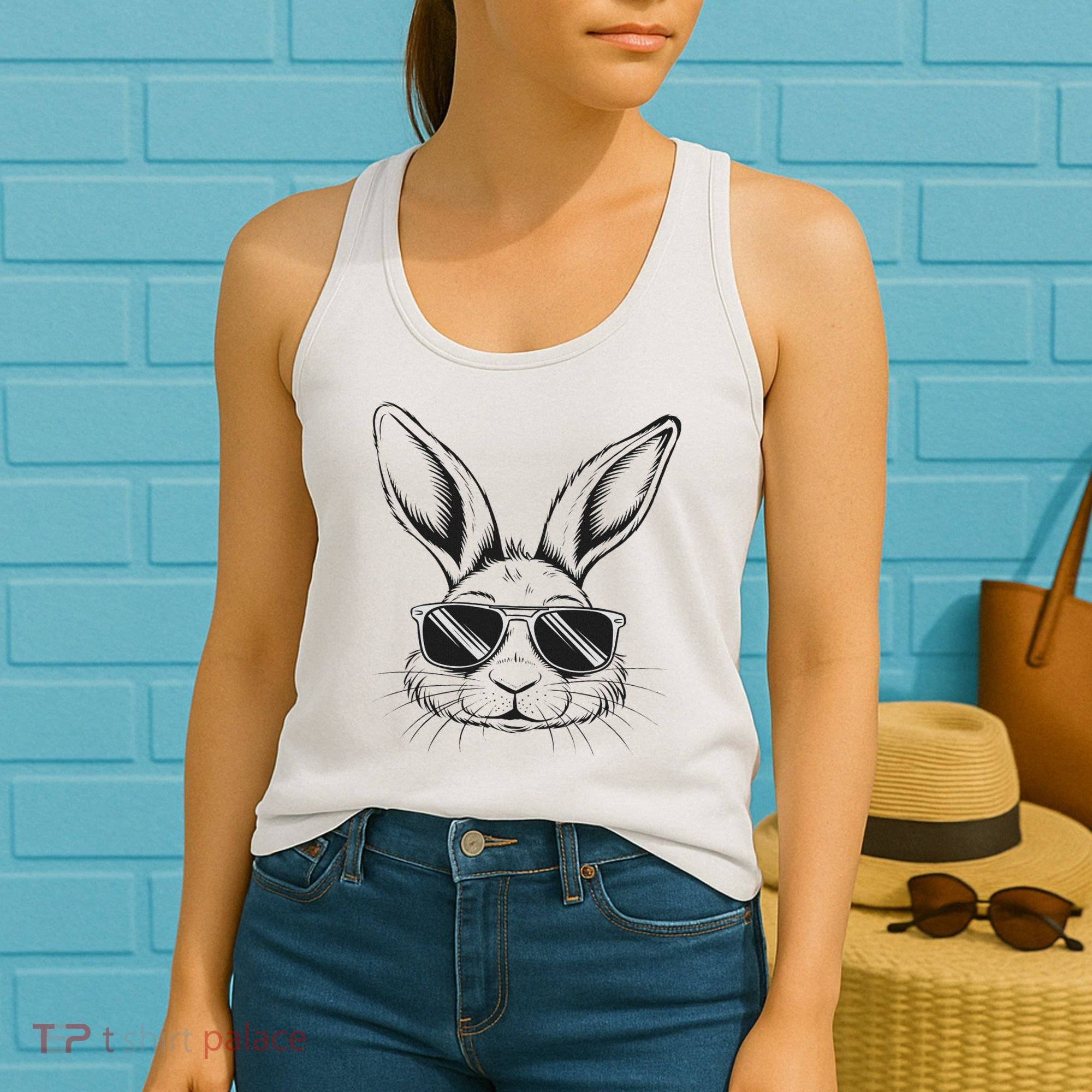 Easter Day Cool Bunny Face With Sunglasses Women's Tank Top