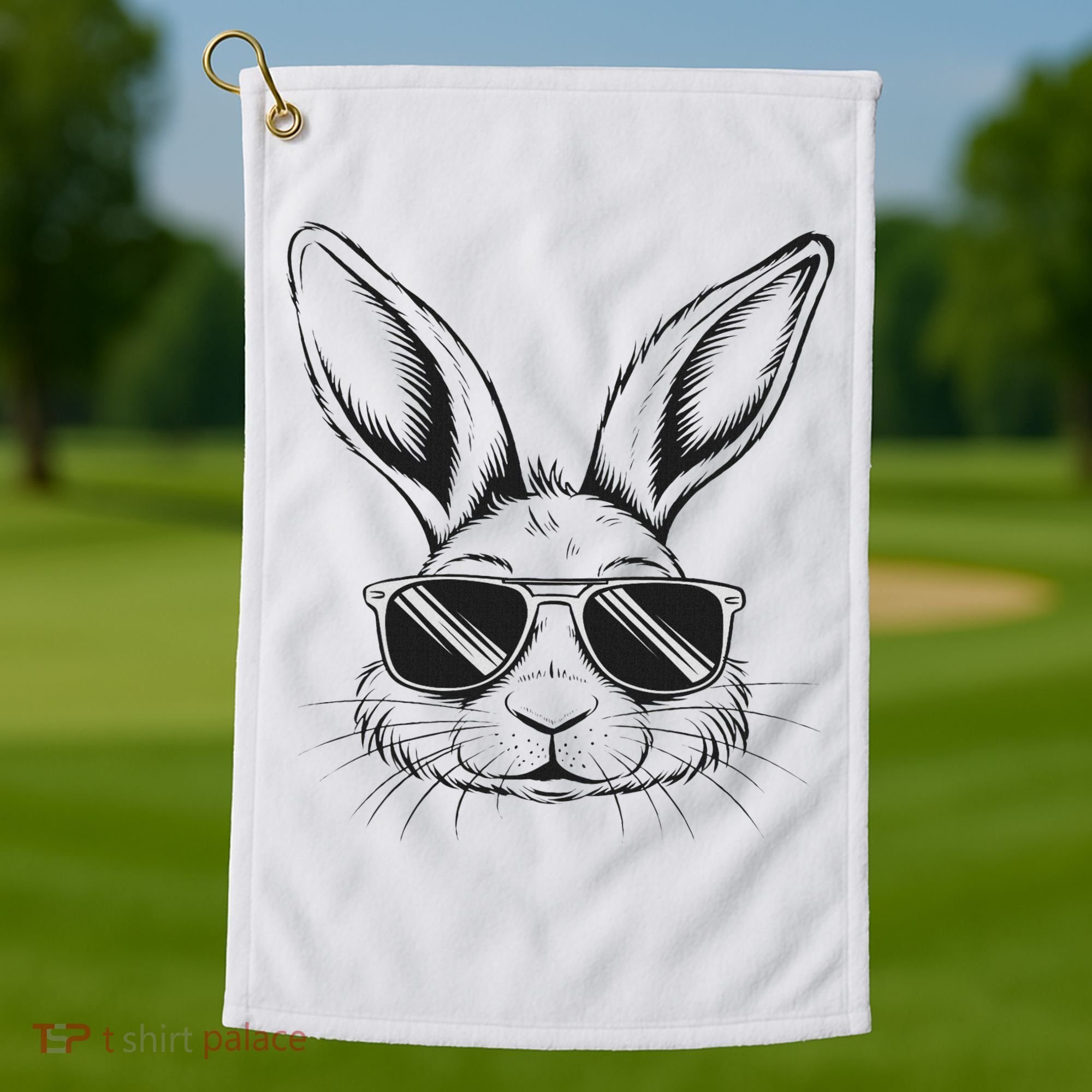 Easter Day Cool Bunny Face With Sunglasses Golf Towel