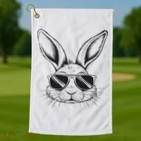Easter Day Cool Bunny Face With Sunglasses Golf Towel thumb 1