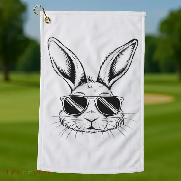 Easter Day Cool Bunny Face With Sunglasses Golf Towel