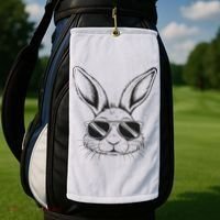 Easter Day Cool Bunny Face With Sunglasses Golf Towel thumb 2
