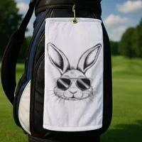 Easter Day Cool Bunny Face With Sunglasses Golf Towel thumb 2