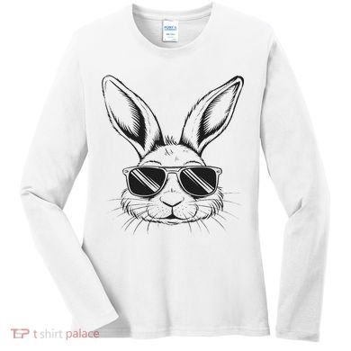 Easter Day Cool Bunny Face With Sunglasses Women's Long Sleeve Shirt