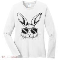 Easter Day Cool Bunny Face With Sunglasses Women's Long Sleeve Shirt thumb 0
