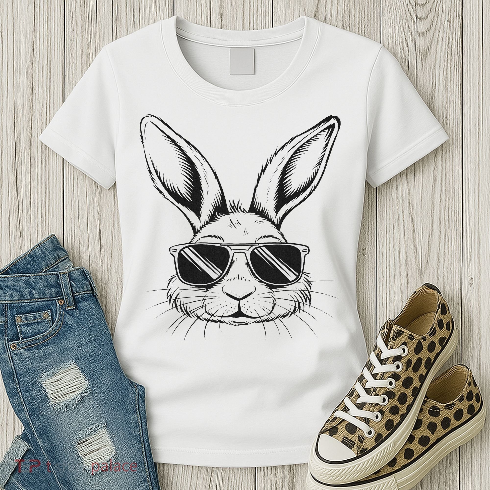 Easter Day Cool Bunny Face With Sunglasses Women's T-Shirt