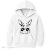 Easter Day Cool Bunny Face With Sunglasses Kids Hoodie thumb 0