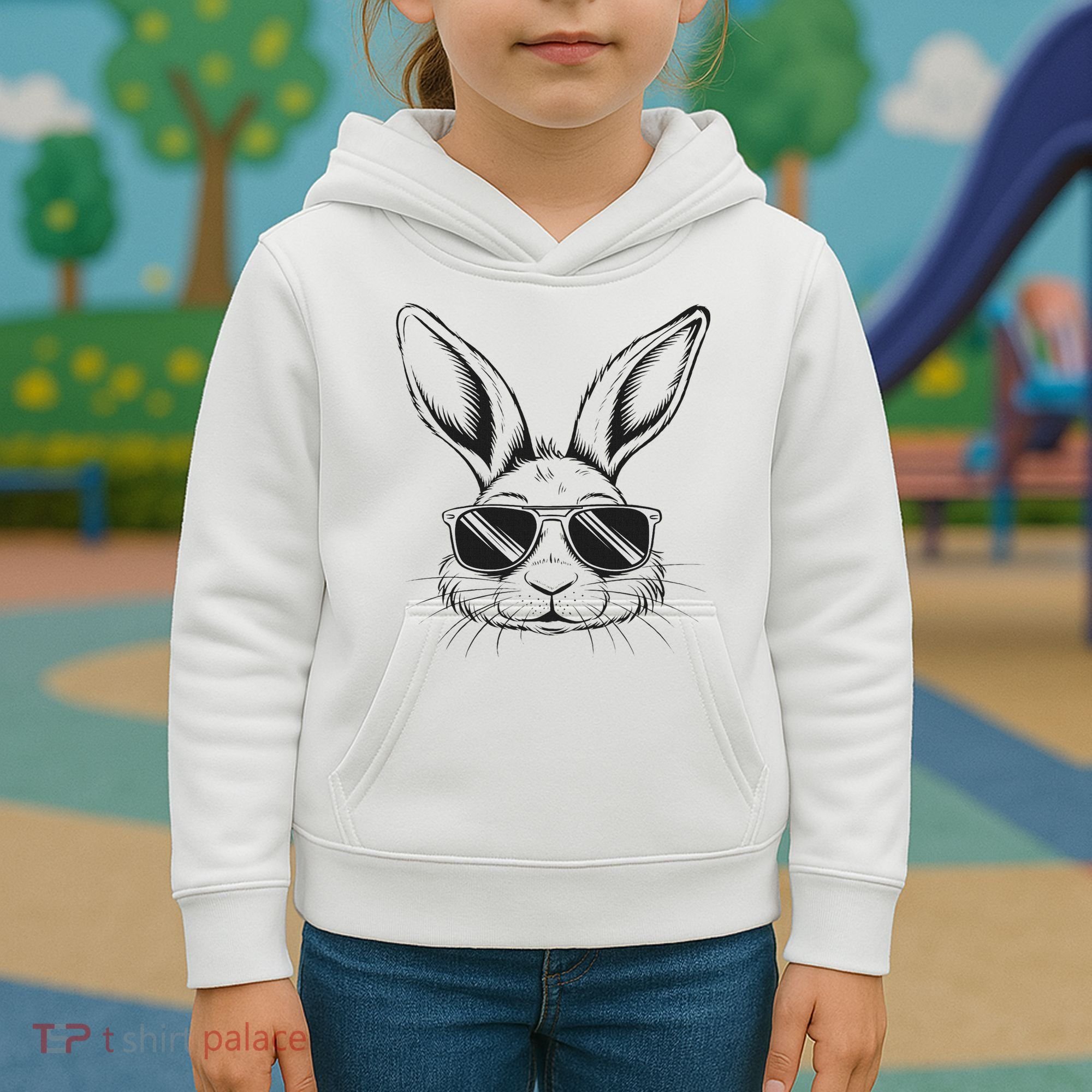 Easter Day Cool Bunny Face With Sunglasses Kids Hoodie