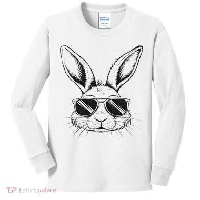 Easter Day Cool Bunny Face With Sunglasses Kids Long Sleeve Shirt