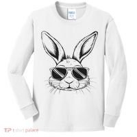 Easter Day Cool Bunny Face With Sunglasses Kids Long Sleeve Shirt thumb 0