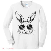 Easter Day Cool Bunny Face With Sunglasses Kids Long Sleeve Shirt thumb 0