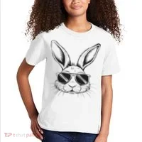 Easter Day Cool Bunny Face With Sunglasses Kids T-Shirt thumb 2