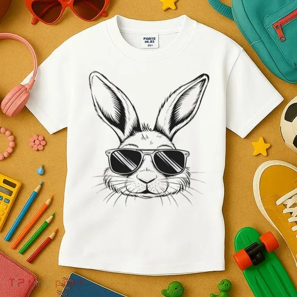 Easter Day Cool Bunny Face With Sunglasses Kids T-Shirt