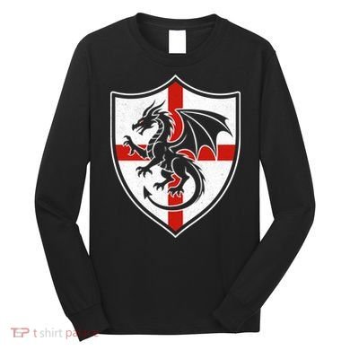 England Dragon Crest Shield Red Cross Emblem Long Sleeve Shirt