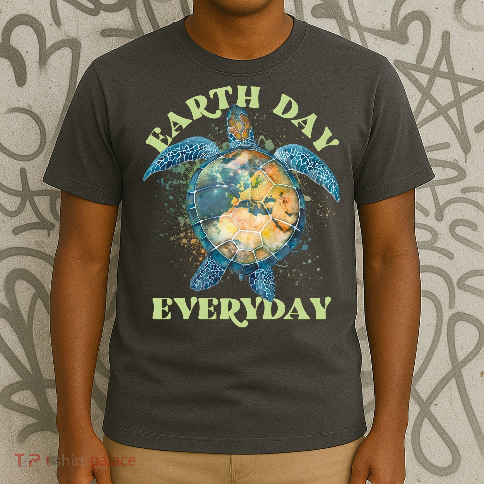 Earth Day Everyday Watercolor Sea Turtle Earth T-Shirt