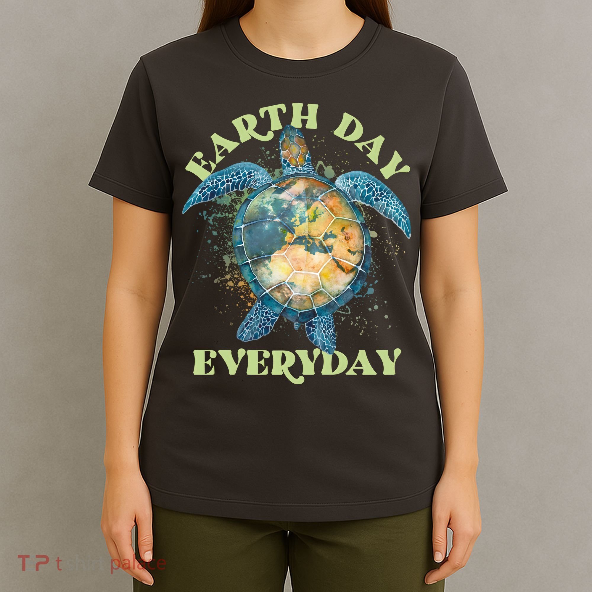 Earth Day Everyday Watercolor Sea Turtle Earth T-Shirt
