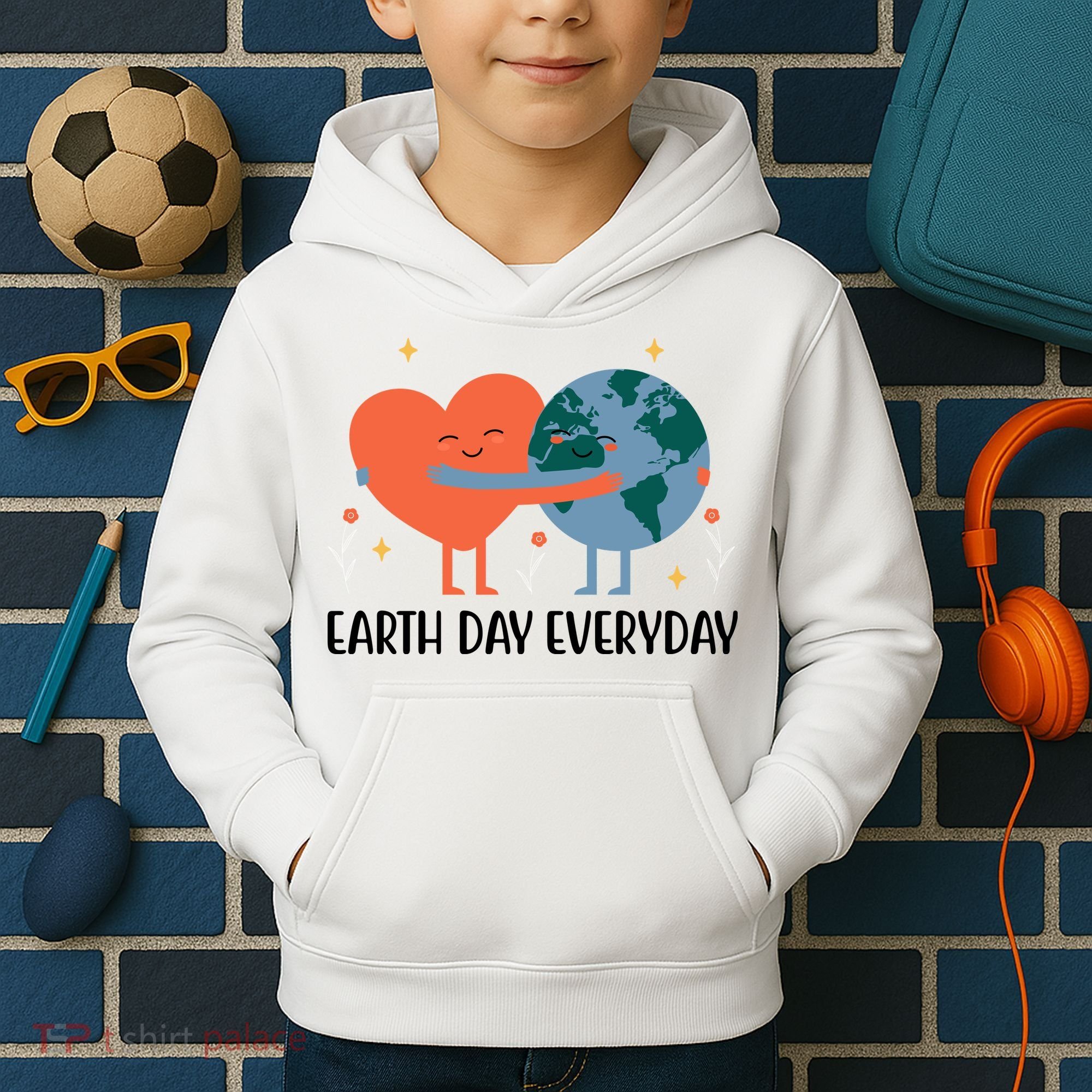 Earth Day Everyday Cute Heart Kids Hoodie